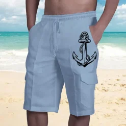 Sale OUKU Men's Graphic Anchor Shorts Summer Shorts Baggy Shorts Mid Waist Streetwear Designer Casual Daily Holiday Elastic Waist Drawstring Print Designer Clothing Apparel