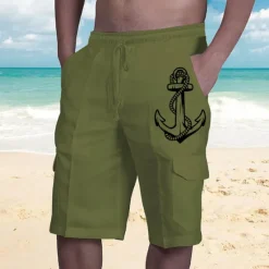 Sale OUKU Men's Graphic Anchor Shorts Summer Shorts Baggy Shorts Mid Waist Streetwear Designer Casual Daily Holiday Elastic Waist Drawstring Print Designer Clothing Apparel