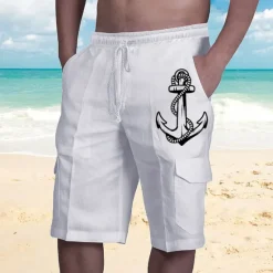 Sale OUKU Men's Graphic Anchor Shorts Summer Shorts Baggy Shorts Mid Waist Streetwear Designer Casual Daily Holiday Elastic Waist Drawstring Print Designer Clothing Apparel