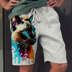 Online OUKU Men's Graphic Animal Cat Shorts Summer Shorts Beach Shorts Mid Waist Streetwear Hawaiian Designer Casual Daily Holiday Elastic Waist 3D Print Drawstring Designer Clothing Apparel