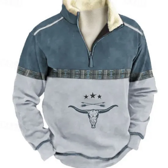 Online OUKU Men's Graphic Animal Color Block Sweatshirts Sweatshirt Zip Sweatshirt Long Sleeve Sweatshirt Quarter Zip Daily Cowboy Casual 3D Print Vacation Holiday Going out Print Fleece Fall & Winter