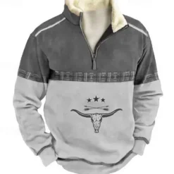 Online OUKU Men's Graphic Animal Color Block Sweatshirts Sweatshirt Zip Sweatshirt Long Sleeve Sweatshirt Quarter Zip Daily Cowboy Casual 3D Print Vacation Holiday Going out Print Fleece Fall & Winter