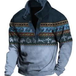 Clearance OUKU Men's Graphic Animal Cowboy Sweatshirts Sweatshirt Long Sleeve Sweatshirt Stand Collar Ethnic Vintage Retro Western Cowboy 3D Print Vacation Sports Outdoor Holiday Print Spring & Fall