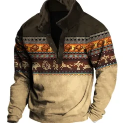 Clearance OUKU Men's Graphic Animal Cowboy Sweatshirts Sweatshirt Long Sleeve Sweatshirt Stand Collar Ethnic Vintage Retro Western Cowboy 3D Print Vacation Sports Outdoor Holiday Print Spring & Fall
