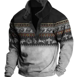 Clearance OUKU Men's Graphic Animal Cowboy Sweatshirts Sweatshirt Long Sleeve Sweatshirt Stand Collar Ethnic Vintage Retro Western Cowboy 3D Print Vacation Sports Outdoor Holiday Print Spring & Fall