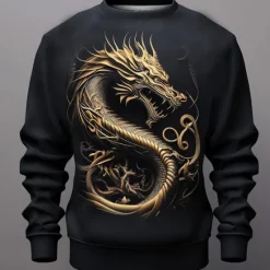 Outlet OUKU Men's Graphic Animal Dragon Sweatshirts Golf Pullover Sweatshirt Long Sleeve Sweatshirt Crew Neck Fashion Daily Casual 3D Print Vacation Holiday Going out Print Spring & Fall Black