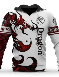 New OUKU Men's Graphic Animal Dragon Hoodie Hoodies Sweatshirt Streetwear Designer Long Sleeve Hooded Sports & Outdoor Daily Wine Red Pink Print Spring & Fall Designer
