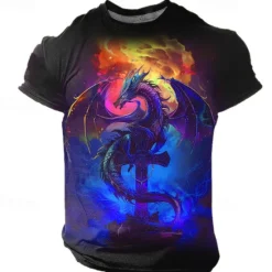 Online OUKU Men's Graphic Animal Dragon T Shirt Short Sleeve T shirt 3D Print Crew Neck Shirt Daily Casual Subculture Sports Outdoor Holiday Going out Blue Purple Green Spring & Summer Clothing Apparel S M L XL