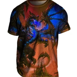 Outlet OUKU Men's Graphic Animal Dragon T Shirt Tee Short Sleeve T shirt 3D Print Crew Neck Shirt Vintage Fashion Designer Outdoor Casual Daily Light Green Blue Spring & Summer Clothing Apparel S M L XL 2XL Red