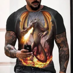 New OUKU Men's Graphic Animal Dragon T Shirt Short Sleeve T shirt 3D Print Crew Neck Shirt Vintage Fashion Designer Outdoor Daily Sports Light Yellow Dark Yellow Black Spring & Summer Clothing Apparel S M L