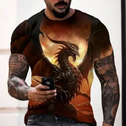 New OUKU Men's Graphic Animal Dragon T Shirt Short Sleeve T shirt 3D Print Crew Neck Shirt Vintage Fashion Designer Outdoor Daily Sports Light Yellow Dark Yellow Black Spring & Summer Clothing Apparel S M L