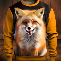 Clearance OUKU Men's Graphic Animal Fox Sweatshirts Golf Pullover Sweatshirt Long Sleeve Sweatshirt Crew Neck Fashion Daily Casual 3D Print Vacation Holiday Going out Print Spring & Fall