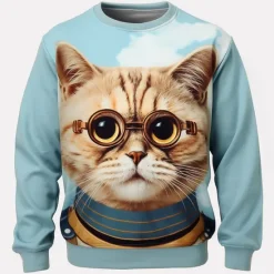 OUKU Men's Graphic Animal Lion Sweatshirts Golf Pullover Sweatshirt Long Sleeve Sweatshirt Crew Neck Fashion Daily Casual 3D Print Vacation Holiday Going out Print Spring & Fall