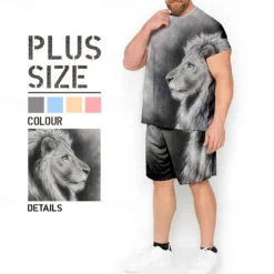 Outlet OUKU Men's Graphic Animal Lion 2pcs Tees sets Matching Sets Short Sleeve Short Pants Crew Neck Fashion Designer Comfortable Outdoor Casual Daily Print Spring & Summer Blue Red Brown