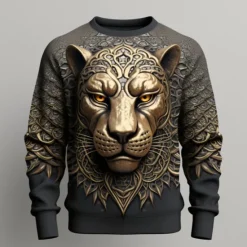 Best OUKU Men's Graphic Animal Lion Sweatshirts Golf Pullover Sweatshirt Long Sleeve Sweatshirt Crew Neck Fashion Daily Casual 3D Print Vacation Holiday Going out Print Spring & Fall