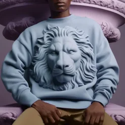 New OUKU Men's Graphic Animal Lion Sweatshirts Golf Pullover Sweatshirt Long Sleeve Sweatshirt Crew Neck Fashion Daily Casual 3D Print Vacation Holiday Going out Print Spring & Fall