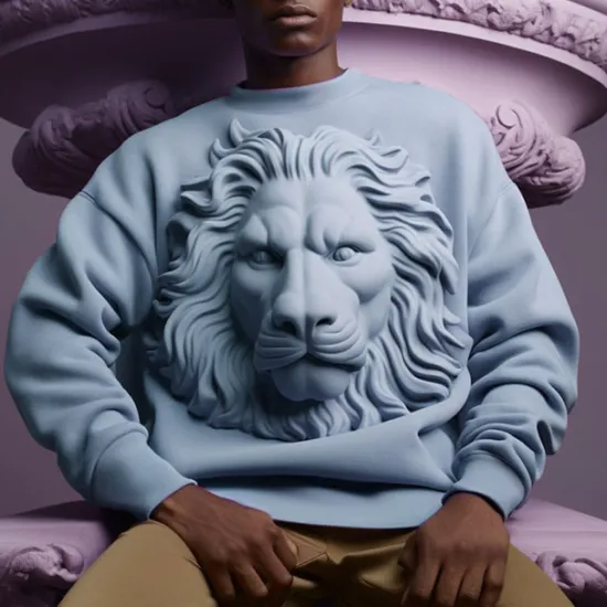 New OUKU Men's Graphic Animal Lion Sweatshirts Golf Pullover Sweatshirt Long Sleeve Sweatshirt Crew Neck Fashion Daily Casual 3D Print Vacation Holiday Going out Print Spring & Fall