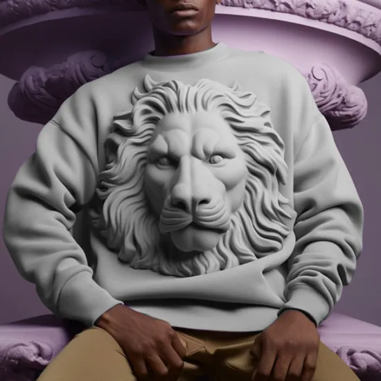 New OUKU Men's Graphic Animal Lion Sweatshirts Golf Pullover Sweatshirt Long Sleeve Sweatshirt Crew Neck Fashion Daily Casual 3D Print Vacation Holiday Going out Print Spring & Fall