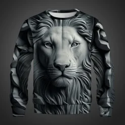 Discount OUKU Men's Graphic Animal Lion Sweatshirts Golf Pullover Sweatshirt Long Sleeve Sweatshirt Crew Neck Fashion Daily Casual 3D Print Vacation Holiday Going out Print Spring & Fall