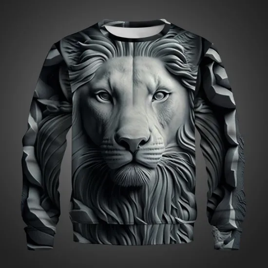 Discount OUKU Men's Graphic Animal Lion Sweatshirts Golf Pullover Sweatshirt Long Sleeve Sweatshirt Crew Neck Fashion Daily Casual 3D Print Vacation Holiday Going out Print Spring & Fall
