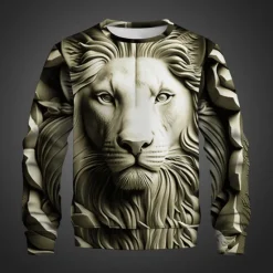 Discount OUKU Men's Graphic Animal Lion Sweatshirts Golf Pullover Sweatshirt Long Sleeve Sweatshirt Crew Neck Fashion Daily Casual 3D Print Vacation Holiday Going out Print Spring & Fall