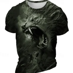 Discount OUKU Men's Graphic Animal Lion T Shirt Short Sleeve T shirt 3D Print Crew Neck Shirt Daily Designer Retro Vintage Sports Outdoor Holiday Going out Black Royal Blue Blue Spring & Summer Clothing Apparel S