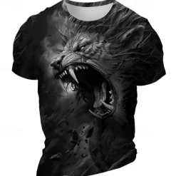 Discount OUKU Men's Graphic Animal Lion T Shirt Short Sleeve T shirt 3D Print Crew Neck Shirt Daily Designer Retro Vintage Sports Outdoor Holiday Going out Black Royal Blue Blue Spring & Summer Clothing Apparel S