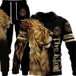 Best OUKU Men's Graphic Animal 2pcs 3D Sweatshirt Sets Tracksuit Hoodies Long Sleeve Long pants Hooded Streetwear Designer Basic Sports & Outdoor Casual Sports Print Spring Fall Brown