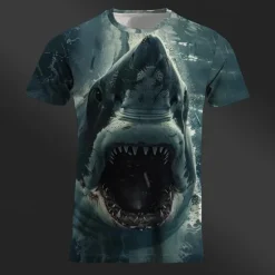 Discount OUKU Men's Graphic Animal Shark T Shirt Short Sleeve T shirt 3D Print Crew Neck Shirt Daily Designer Retro Vintage Sports Outdoor Holiday Going out Royal Blue Blue Brown Spring & Summer Clothing Apparel S