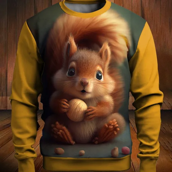 Hot OUKU Men's Graphic Animal Squirrel Sweatshirts Golf Pullover Sweatshirt Long Sleeve Sweatshirt Crew Neck Fashion Daily Casual 3D Print Vacation Holiday Going out Print Spring & Fall