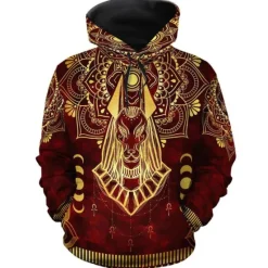 OUKU Men's Graphic Animal Tribal Hoodie Hoodies Sweatshirt Daily Basic Long Sleeve Hooded Vacation Sports Outdoor Holiday Red Purple Print Front Pocket Spring & Fall Designer