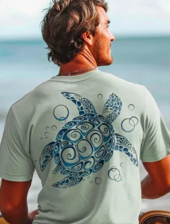 New OUKU Men's Graphic Animal Turtles T Shirt Short Sleeve T shirt 3D Print Crew Neck Shirt Daily Hawaiian Resort Style Sports Outdoor Holiday Going out White Light Green Pink Spring & Summer Clothing Apparel