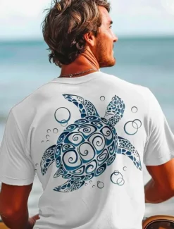 New OUKU Men's Graphic Animal Turtles T Shirt Short Sleeve T shirt 3D Print Crew Neck Shirt Daily Hawaiian Resort Style Sports Outdoor Holiday Going out White Light Green Pink Spring & Summer Clothing Apparel