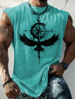 Clearance OUKU Men's Graphic Animal Vest Top Sleeveless T Shirt for Men Sleeveless Cap Sleeve T shirt 3D Print Crew Neck Shirt Fashion Designer Muscle Daily Sports Gym Black White Dark Blue Spring & Summer Clothing