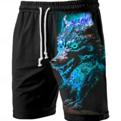Hot OUKU Men's Graphic Animal Wolf Sweat Shorts Beach Shorts Terry Shorts Mid Waist Casual Athleisure Daily Holiday Streetwear Drawstring Elastic Waist 3D Print Designer Clothing Apparel