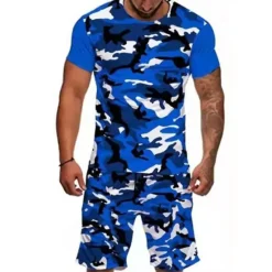 Best OUKU Men's Graphic Camo / Camouflage 2pcs Tees sets Matching Sets Short Sleeve Short Pants Crew Neck Designer Casual Comfortable Outdoor Vacation Daily 3D Print Spring & Summer Blue Red Khaki