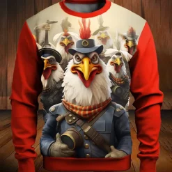 Clearance OUKU Men's Graphic Cartoon Rooster Sweatshirts Golf Pullover Sweatshirt Long Sleeve Sweatshirt Crew Neck Fashion Daily Casual 3D Print Vacation Holiday Going out Print Spring & Fall