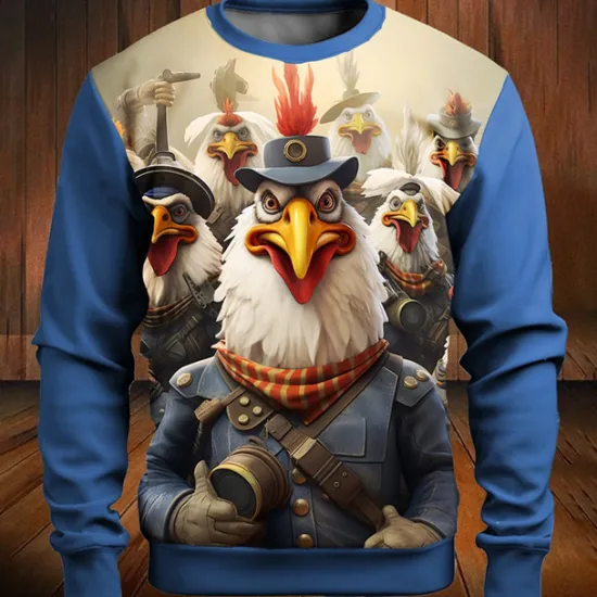 Clearance OUKU Men's Graphic Cartoon Rooster Sweatshirts Golf Pullover Sweatshirt Long Sleeve Sweatshirt Crew Neck Fashion Daily Casual 3D Print Vacation Holiday Going out Print Spring & Fall
