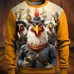 Clearance OUKU Men's Graphic Cartoon Rooster Sweatshirts Golf Pullover Sweatshirt Long Sleeve Sweatshirt Crew Neck Fashion Daily Casual 3D Print Vacation Holiday Going out Print Spring & Fall