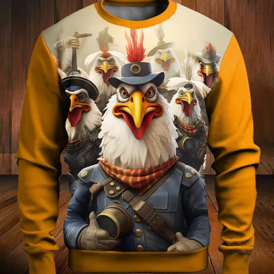 Clearance OUKU Men's Graphic Cartoon Rooster Sweatshirts Golf Pullover Sweatshirt Long Sleeve Sweatshirt Crew Neck Fashion Daily Casual 3D Print Vacation Holiday Going out Print Spring & Fall