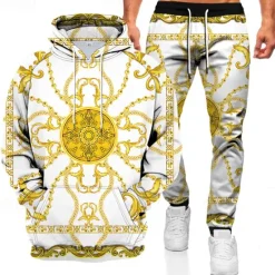 Best OUKU Men's Graphic Chains Print 2pcs 3D Sweatshirt Sets Tracksuit Hoodies Long Sleeve Long pants Hooded Streetwear Sportswear Basic Sports & Outdoor Casual Sports Print Spring Fall Black White Red