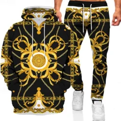 Best OUKU Men's Graphic Chains Print 2pcs 3D Sweatshirt Sets Tracksuit Hoodies Long Sleeve Long pants Hooded Streetwear Sportswear Basic Sports & Outdoor Casual Sports Print Spring Fall Black White Red