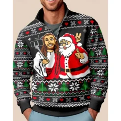 New OUKU Men's Graphic Christmas Pattern Sweatshirts Sweatshirt Zip Sweatshirt Long Sleeve Sweatshirt Quarter Zip Sports Fashion Casual 3D Print Vacation Sports Outdoor Holiday Print Spring & Fall