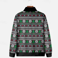 New OUKU Men's Graphic Christmas Pattern Sweatshirts Sweatshirt Zip Sweatshirt Long Sleeve Sweatshirt Quarter Zip Sports Fashion Casual 3D Print Vacation Sports Outdoor Holiday Print Spring & Fall
