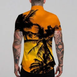 Online OUKU Men's Graphic Coconut Tree Hawaiian Shirt Summer Shirt Summer Hawaiian Shirt Short Sleeve Shirt Turndown Fashion Designer Casual Outdoor Street Casual Light Yellow Black-White Yellow Print S M L