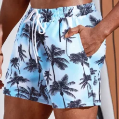 Sale OUKU Men's Graphic Coconut Tree Swim Trunks Swim Shorts Board Shorts Mid Waist Streetwear Hawaiian Boho Casual Daily Holiday Drawstring with Mesh lining Elastic Waist Designer Clothing Apparel