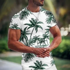 OUKU Men's Graphic Coconut Tree T Shirt Tee Short Sleeve T shirt 3D Print Crew Neck Shirt Fashion Hawaiian Designer Outdoor Casual Daily Black Light Green Wine Spring & Summer Clothing Apparel S M L XL