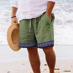 Clearance OUKU Men's Graphic Coconut Tree Geometry Shorts Summer Shorts Beach Shorts Mid Waist Streetwear Hawaiian Designer Casual Daily Holiday Drawstring Elastic Waist 3D Print Designer Clothing Apparel