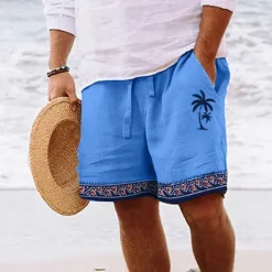 Clearance OUKU Men's Graphic Coconut Tree Geometry Shorts Summer Shorts Beach Shorts Mid Waist Streetwear Hawaiian Designer Casual Daily Holiday Drawstring Elastic Waist 3D Print Designer Clothing Apparel