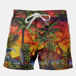 Clearance OUKU Men's Graphic Coconut Tree Swim Trunks Swim Shorts Board Shorts Mid Waist Hawaiian Boho Casual Daily Holiday Drawstring with Mesh lining Elastic Waist Designer Clothing Apparel